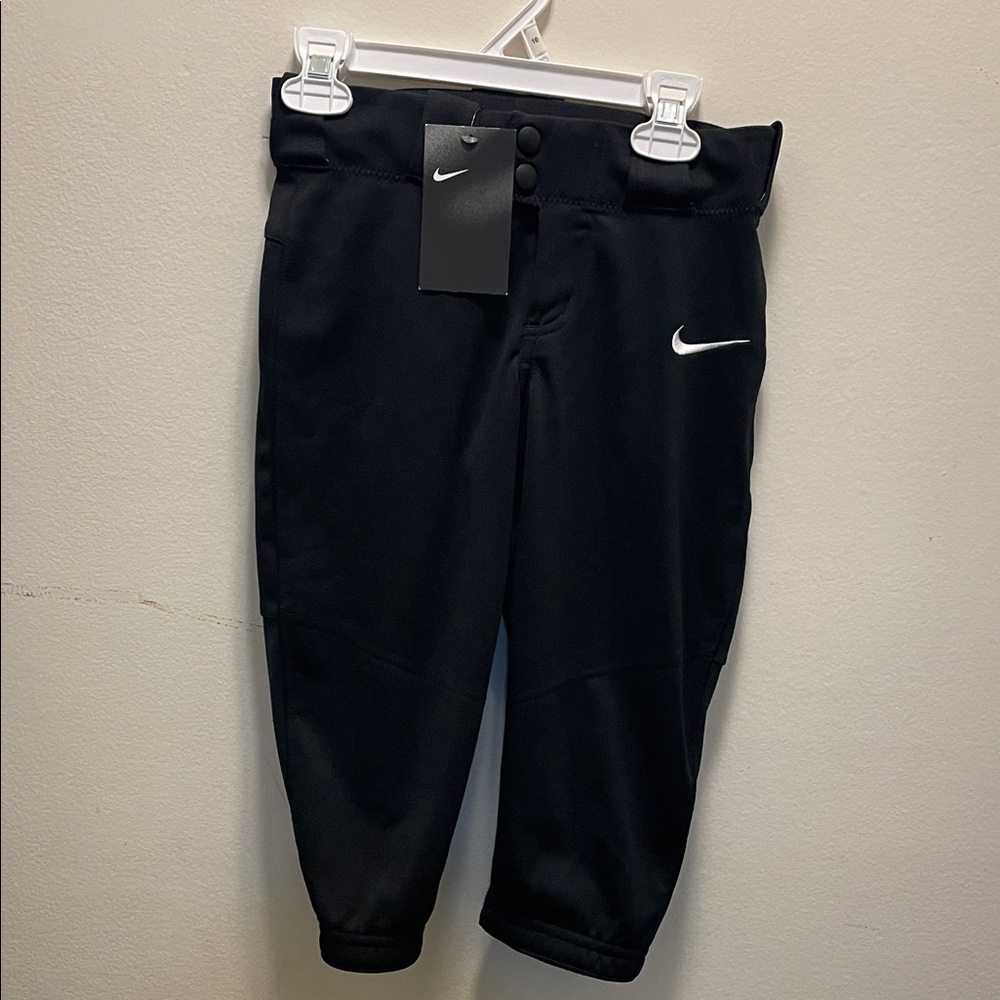 Nike Kids Black Athletic Jogger Pants with White Swoosh
